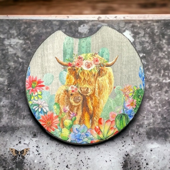 Highland Cow Car Coaster 2 Pack - Picture 5 of 5